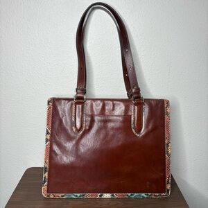 Brahmin Medium Camille Leather Tote Shoulder Bag Cognac Colorful Snakeskin